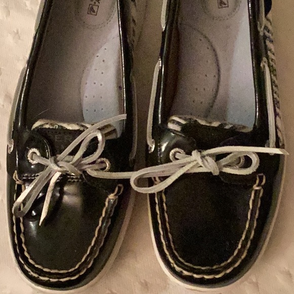 N N B Sperry top slider black & white sequins zebra leather shoes # 7.5 M. - Picture 3 of 9